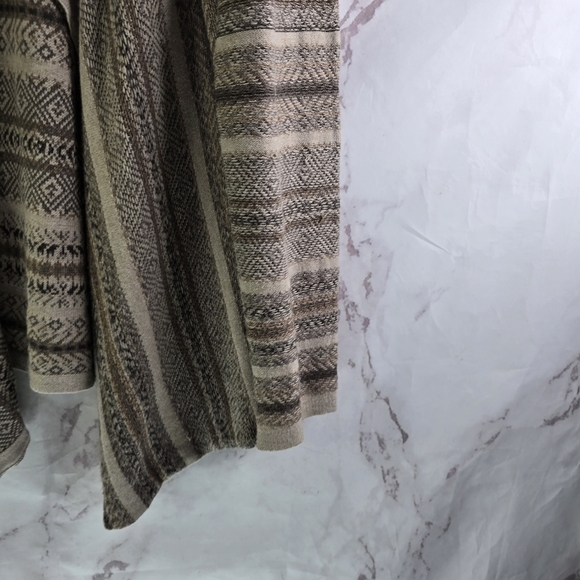 J Jill Cardigan Womens Large Brown Sweater Waterfall Geometric Striped Open Isle - Picture 4 of 12